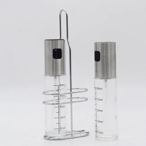 Olive Oil Mister Sprayer Glass Bottle for Cooking for Salad BBQ Kitchen Baking Roasting with Funnel and Brush Holder
