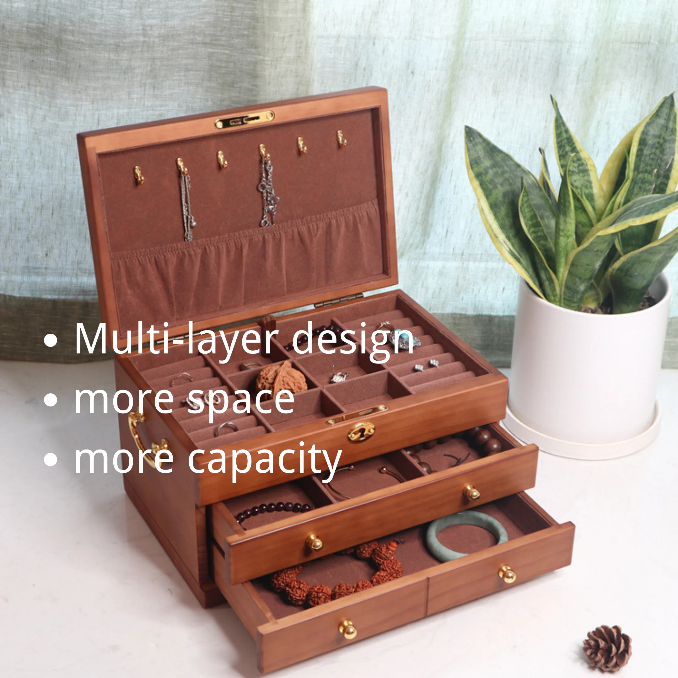 2024 new High Quality Custom Luxury wine red cream Velvet jewelry box gift portable earring jewelry  packaging box