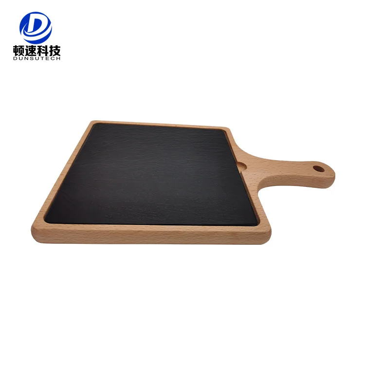 Customized Natural Black Round Squaer Slate Stone Wood Plate Cheese Board Sushi Steak Wooden And Slate Plates For Restaurant