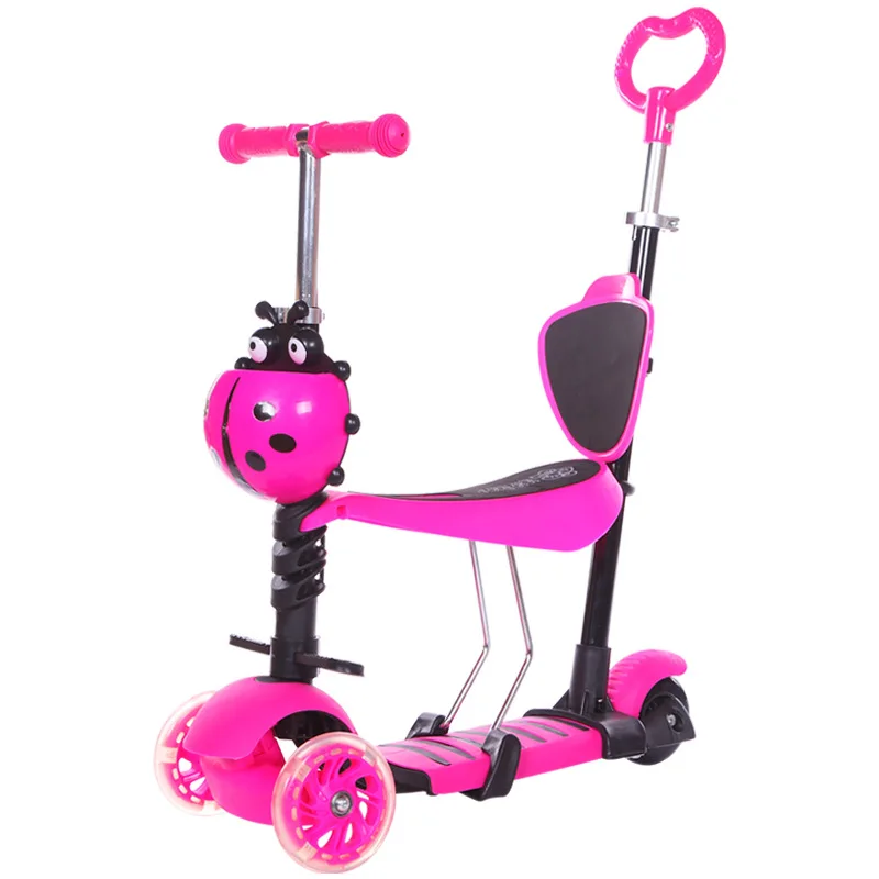 5 in 1 scooter for kids with flashing 3 PU wheels with seat foot scooter