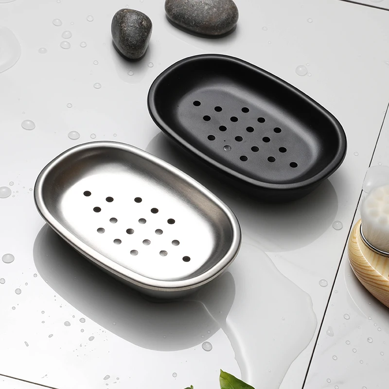 Chrome Bathroom Set Accessories Oval New Simple 2 Pieces Stainless Steel Concrete Soap Dish  Holder