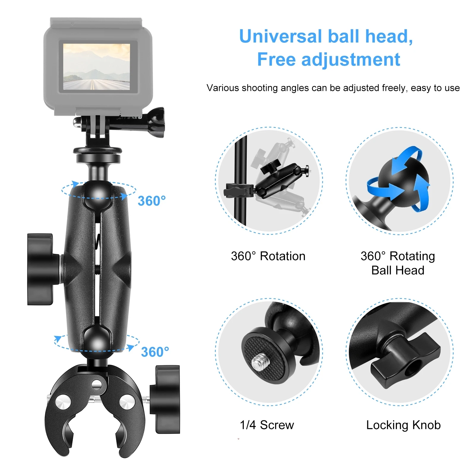 Wholesale PULUZ Motorcycle Crab Clamp Handlebar Fixed Mount Holder for GoPro and Other Action Cameras Fixed Mount Holder