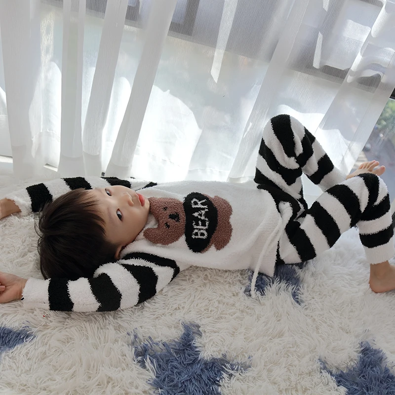 Лидер продаж, детская мягкая Пижама с восковым медведем, костюм для родителей и детей, мультяшная одежда для сна, теплая и удобная Пижама, комплект из двух предметов