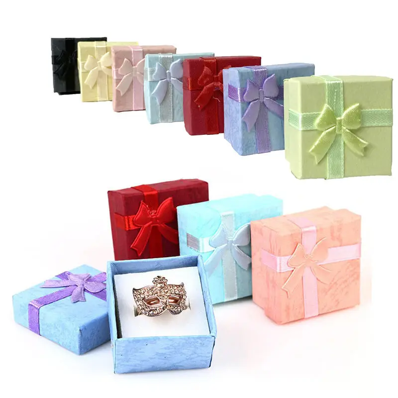 Custom Logo Wrapped Girls Ring Jewelry Color Luxury Packing Storage Box With Ribbon Small Jewelry Paper Packaging Gift Box