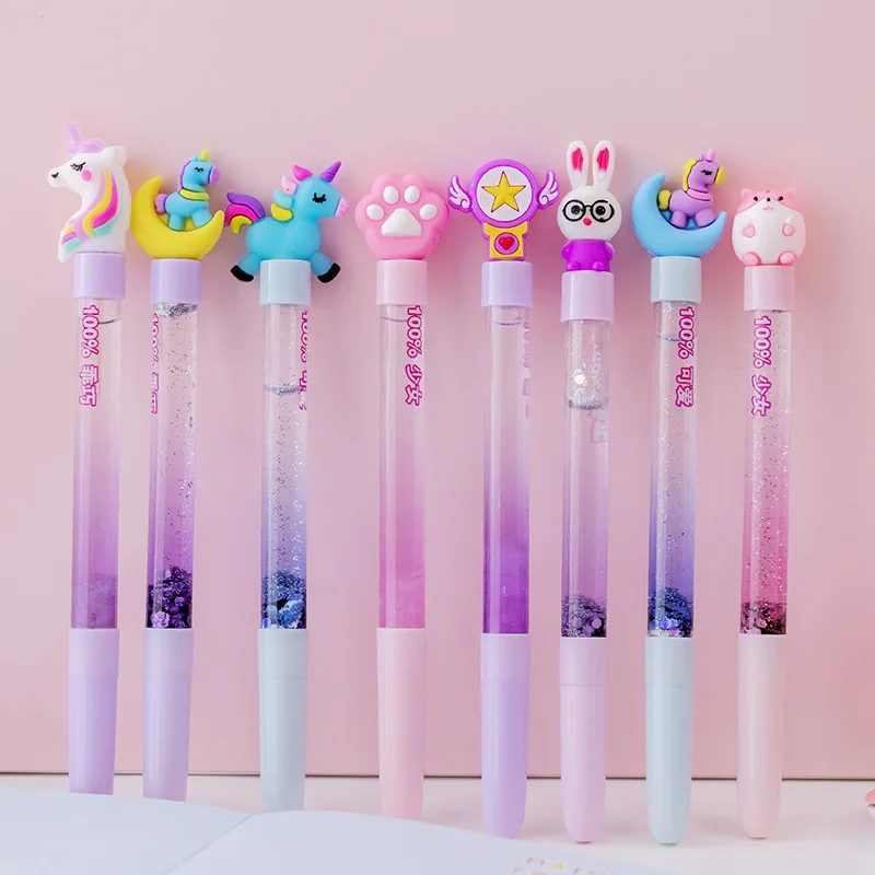 Kawaii Moon Star Unicorn Liquid Quicksand Glitter Gel Pen Neutral Pen Sequins Decorate Signature Pen
