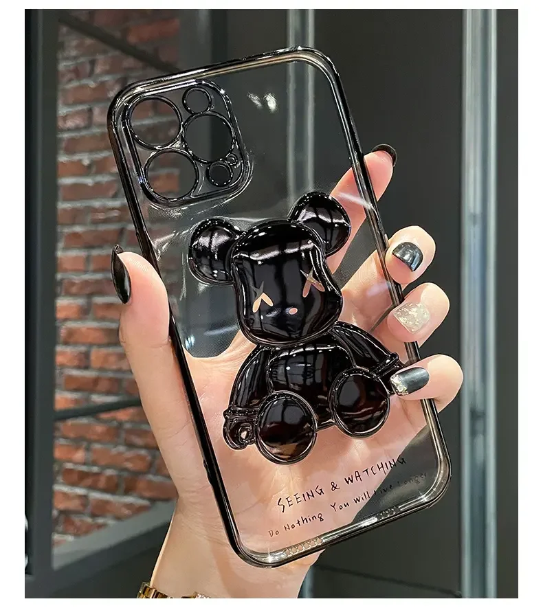 Hot Sale Electroplated 3d Bear Transparent Tpu Phone Case For Iphone 11 12 13 14 15 Plus/Pro/Pro Max