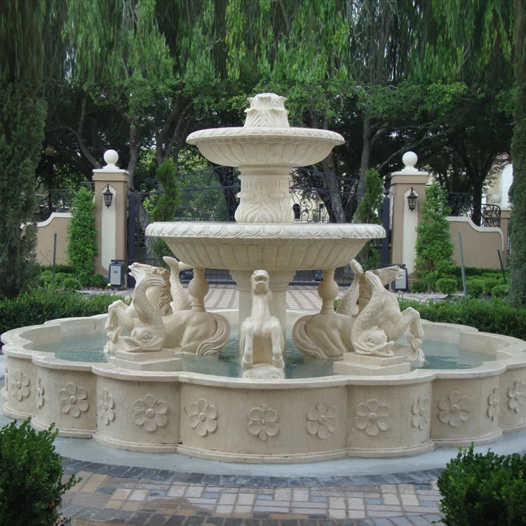 European popular carving natural marble granite seahorse fountain