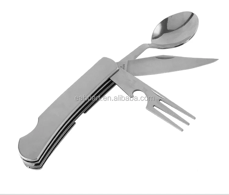 Latest Chinese multifunction stainless steel tableware spoon fork knife reusable picnic set cutlery for camping