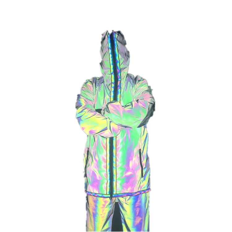
custom Full Zip up Face hood Coat Wholesale Cheap Blank mens rainbow reflective jacket 