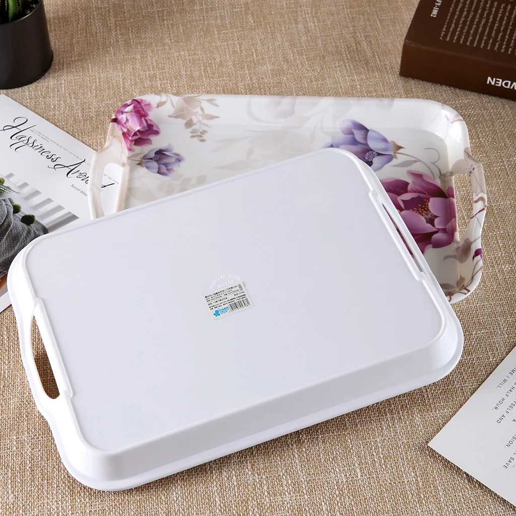 Custom cheap rectangle flower printing melamine wholesale Chinese dinner plates trays dishes for restaurant hotel and home