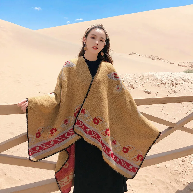 MIO Fashion Tulip Printed Shawl and Scarf Soft Knitted Wrap Poncho Flower Cardigan Sweater Cape For Women Girls