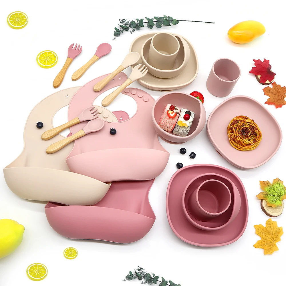 silicone baby feeding set bowl with spoon lfgb cute adult silicone baby teething feeding bib waterproof packaging with catcher