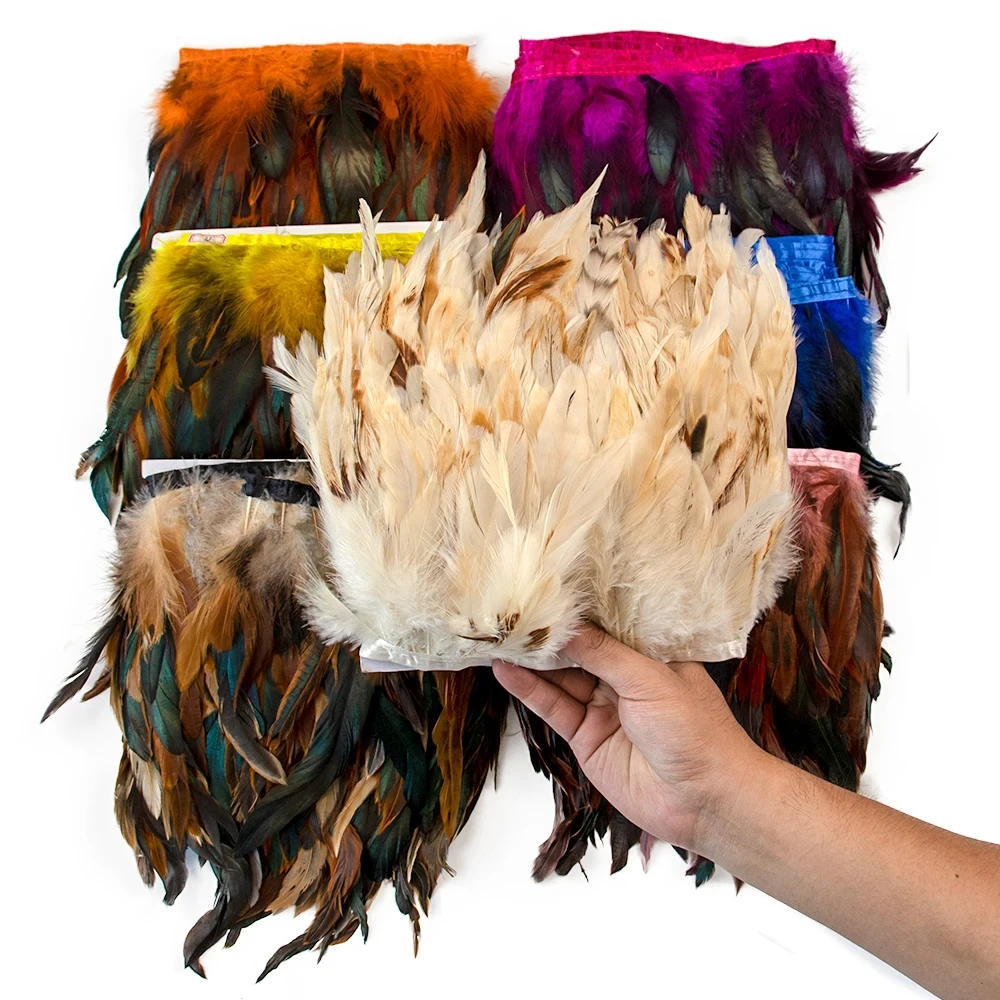 Natural Rooster Feather Trim Fringe 15-20cm Ribbon For Needlework Handicraft Party Dress Accessories