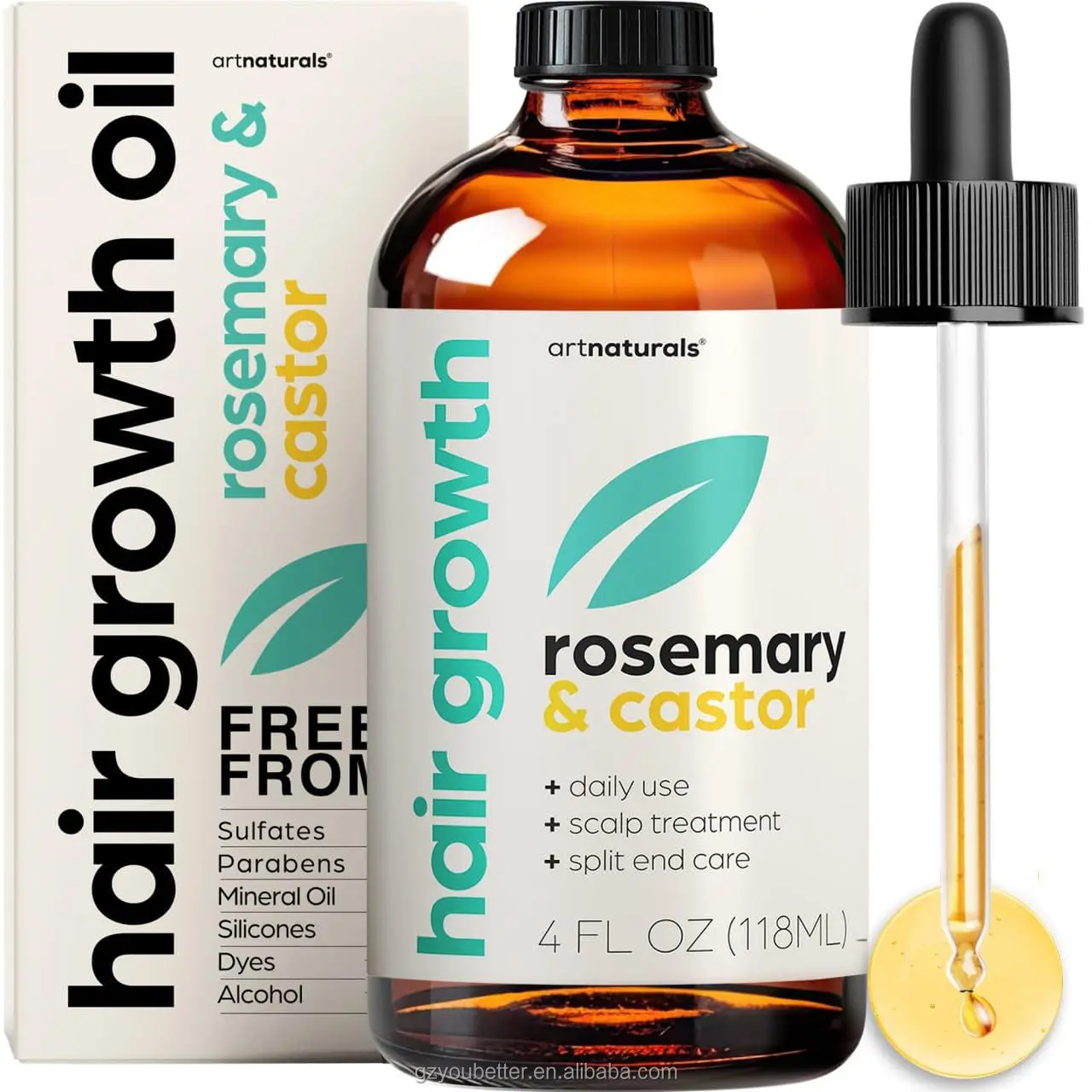Organic Rosemary Castor Hair Growth Oil with Coconut & Olive Oil Invigorating Nourishing Treatment for Hair & Scalp