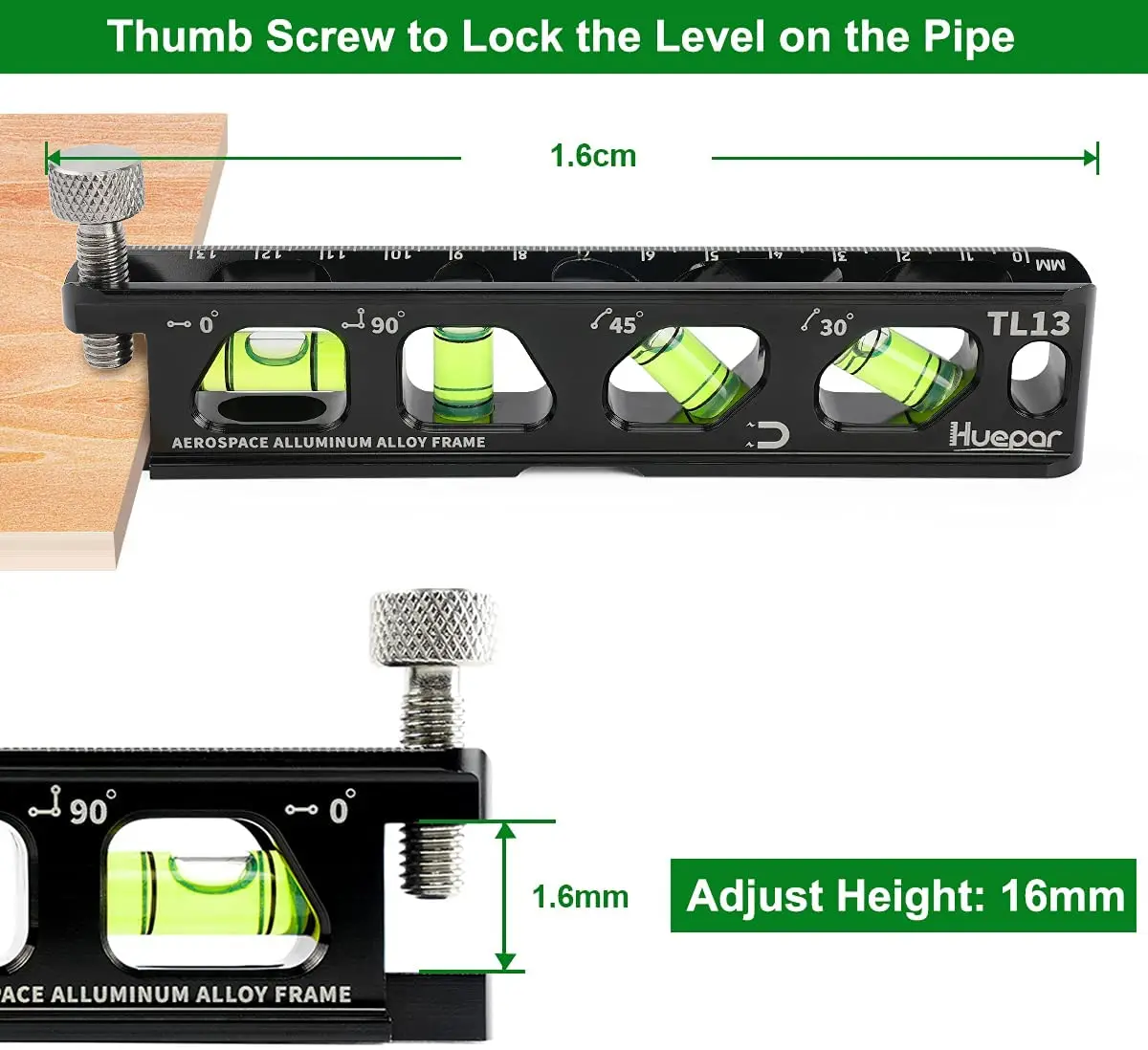 Huepar Torpedo Level, Magnetic Conduit Level with 4 Vials, 6.2 inch Aluminum Alloy Construction Spirit Level