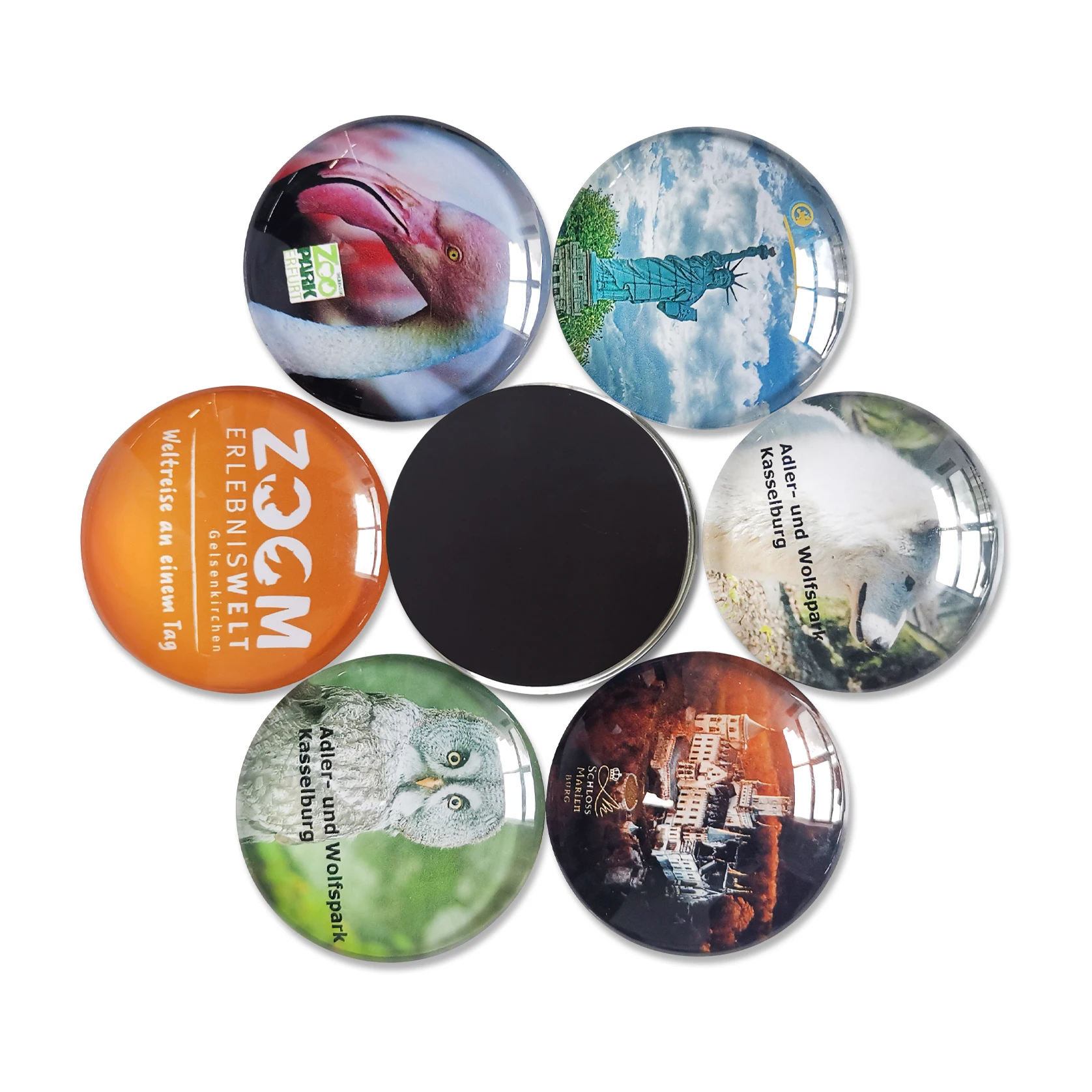 Factory hot sale custom crystal refrigerator magnets printed souvenir glass dome round fridge magnet