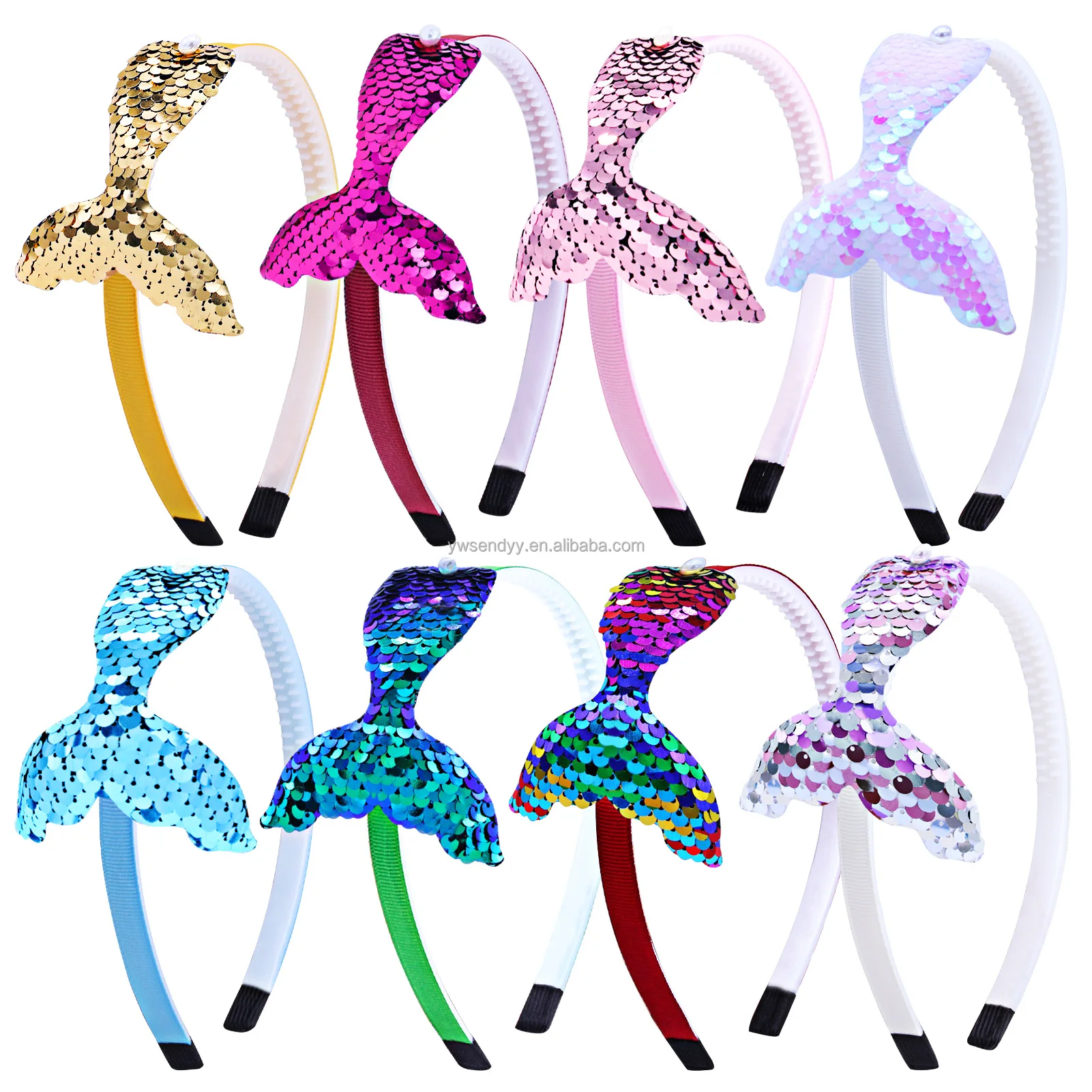New Cute Kids Colorful Sequins Mermaid Tail Headbands Anti Slip Fish Tail Scale Girls Children Party Headdress Wholesale