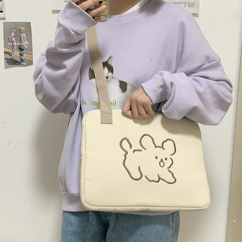 Portable Travel  Custom Cartoon Cute Embroidery Notebook Case Waterproof Tote Cover Sleeve Laptop Bags for School