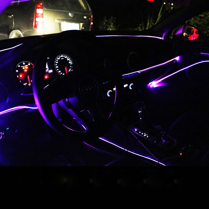 Car lights 12V El Wire Flexible Rope Neon Tube Line Glow Salon Flat Auto Led Strips Ambient Light Car Pathway Lighting
