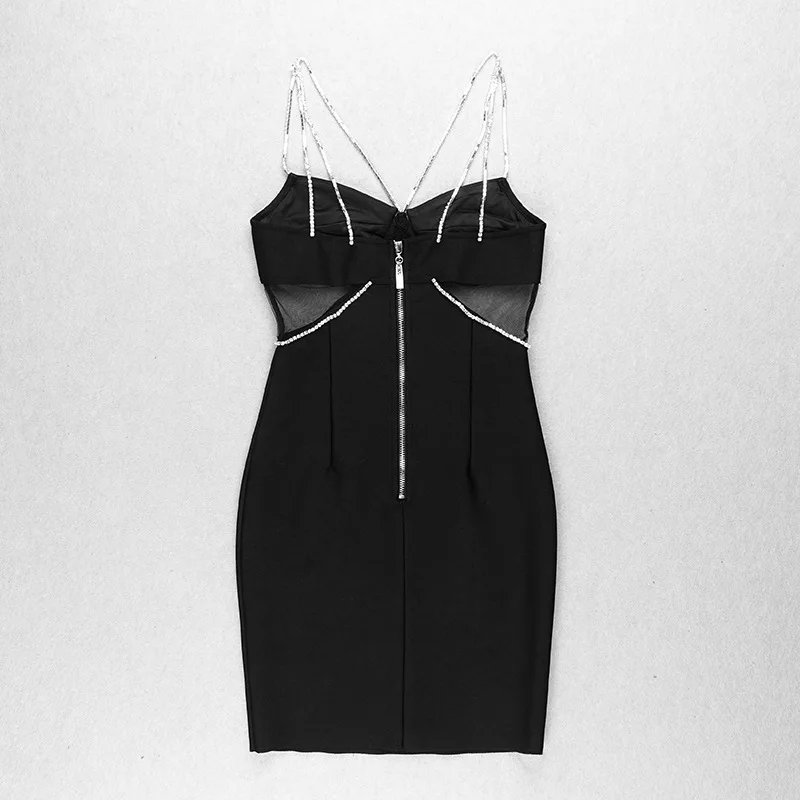 European and American Fashion Bandage Dress with Diamond Sling Chain Mesh Splicing Dress Sexy Party Dress