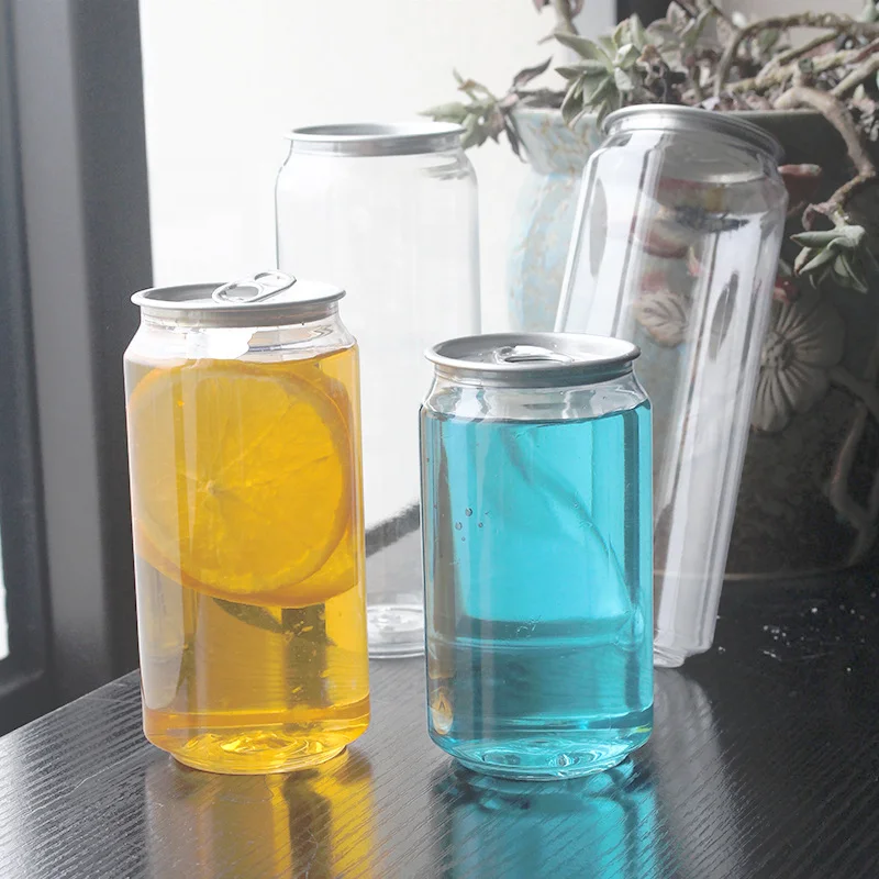 Food grade pop can 330ml 500ml  Plastic PET beverage soda can with easy open end aluminum pop lid