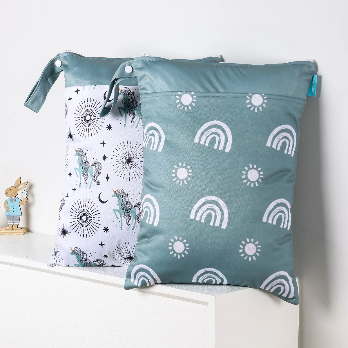 Happyflute Double Zipper Pockets Waterproof Baby Dry Wet Bag Reusable Wet Bag Diaper