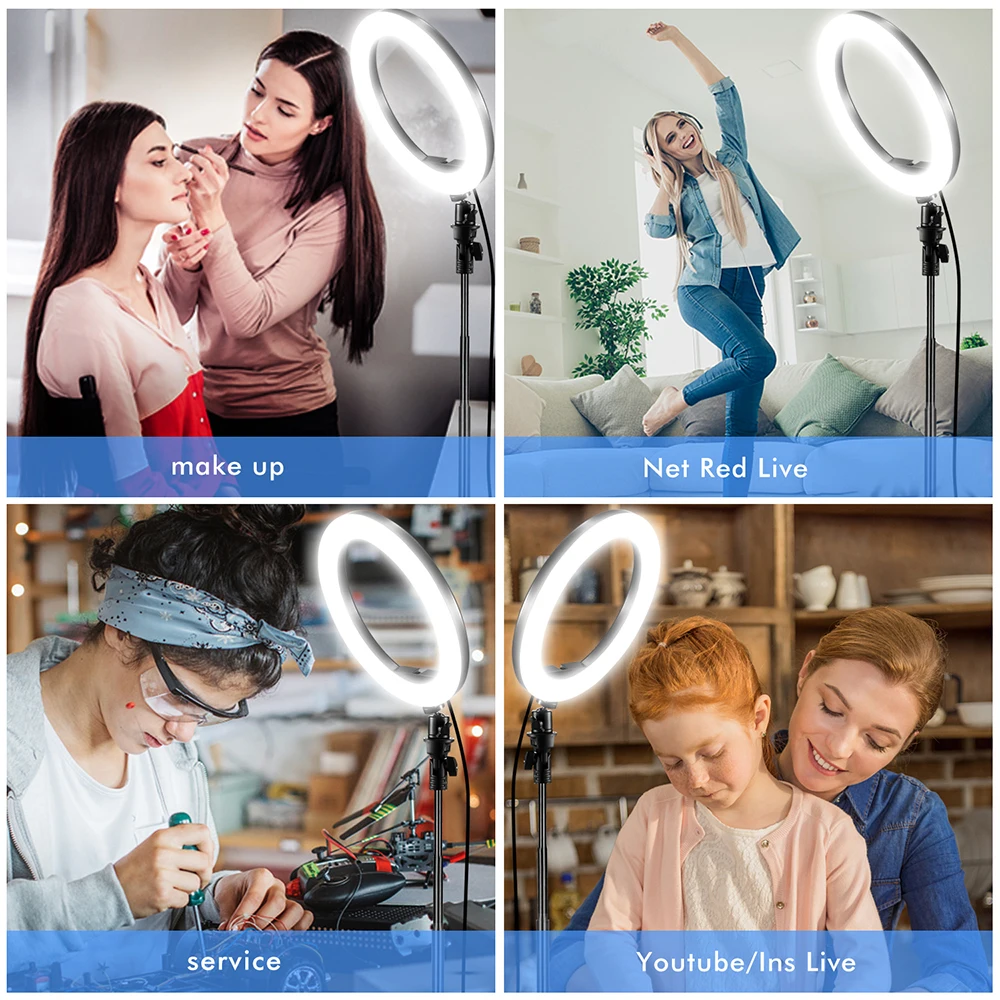 
Portable 10' Dimmable Photographic Lighting Desktop Selfie Ring Light Ring Lamp With Tripod Stand Cell Phone Holder 
