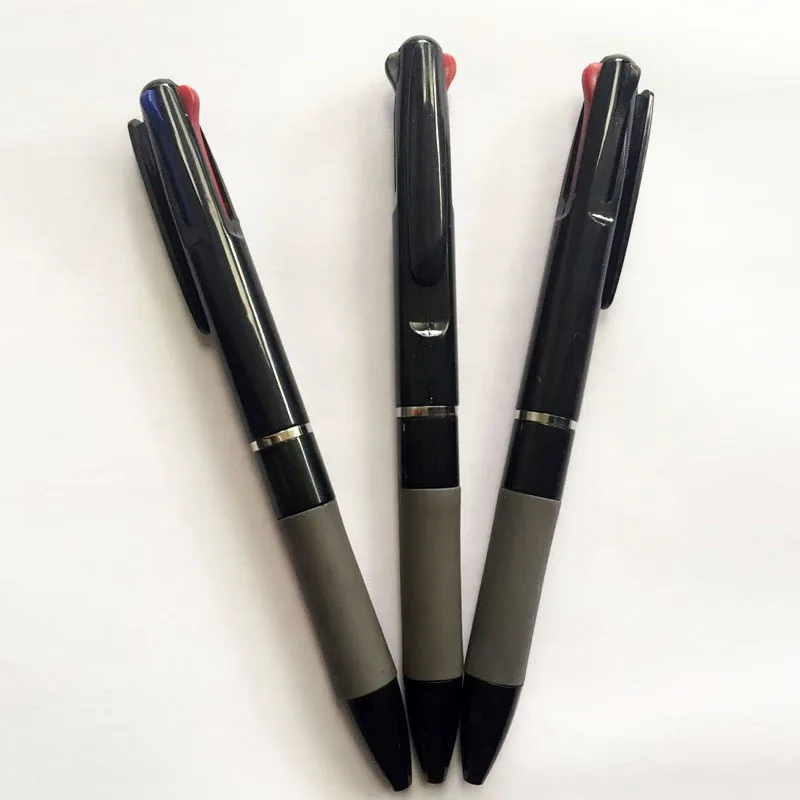 Press Three-Color Plastic Ball Pen Black Red Blue 3-Color Oily 0.7mm Ballpoint Pen Office Supplies Gift Pen Wholesale