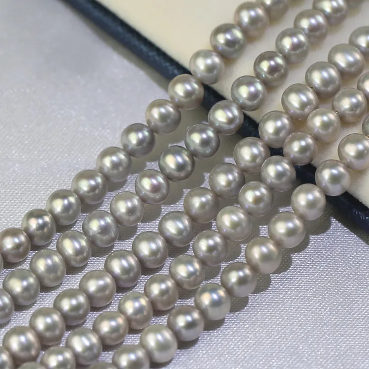 Wholesale freshwater pearls 5-6mm best grade silver color near round  cultured pearl necklace strand