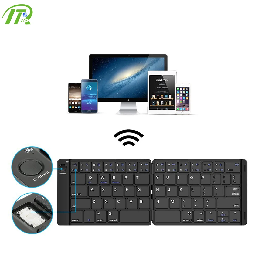 Ultra Slim Wholesale Promotional Leather Mini Wireless BT Folding Keyboard for Tablet PC Mobile Phone TV Box Portable Keyboard