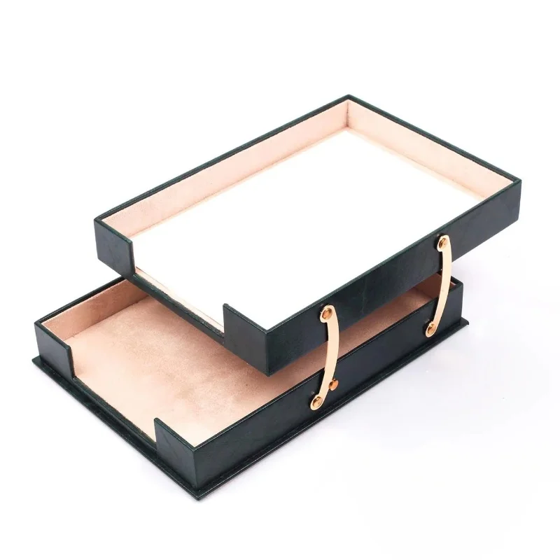 Office Supplies Accessories Stacking gold tray posts Customizable luxury 2 tier desktop file document tray desk organizer
