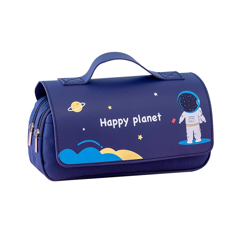 New Style Cartoon School Cute Portable Large Capacity Creative Handbag Child Multi-functional Spaceman Box Pencil Bag