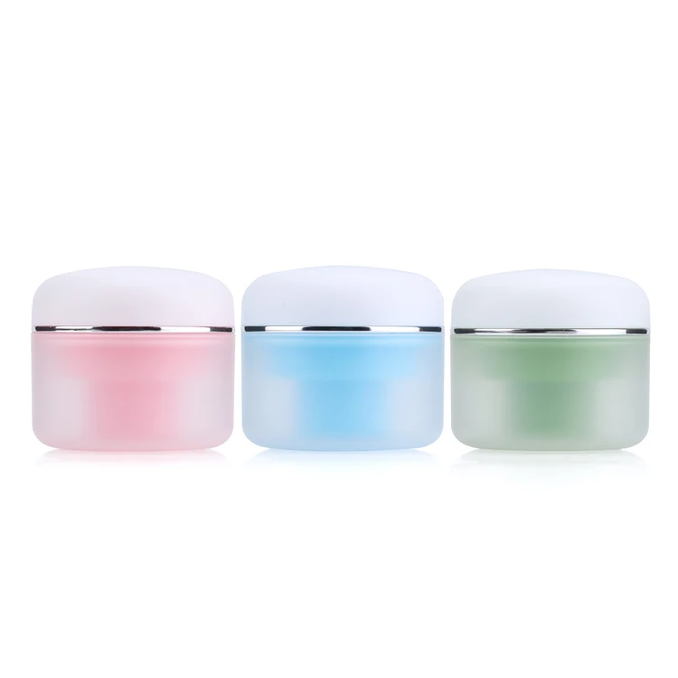 Double wall clear frosted plastic cosmetic jars body scrub skincare unique colorful frosted plastic jars cosmetic