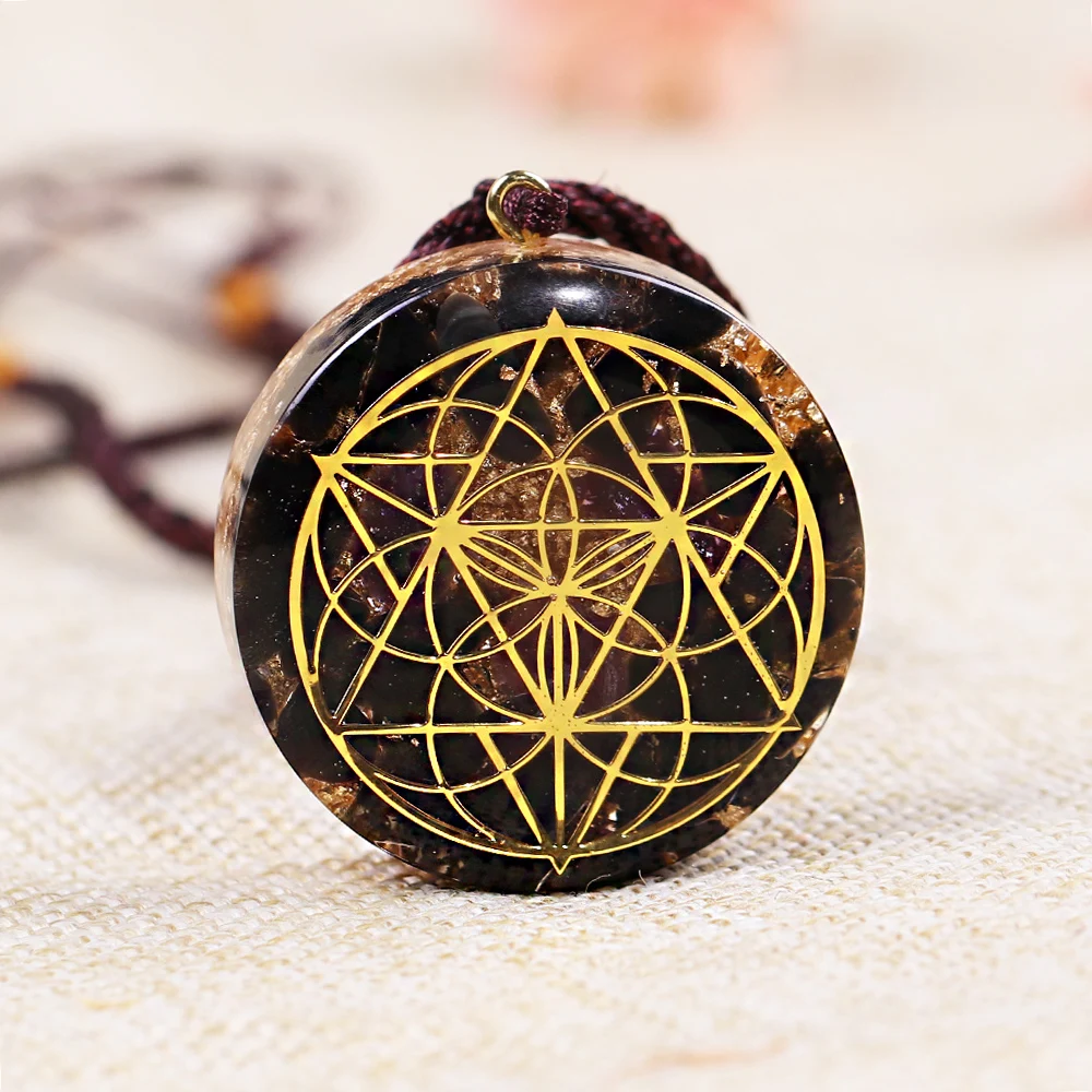 Energy Crystal Chakra Symbol Orgonite Transport Necklace Natural Stone Reiki Healing Seed of life Ancient Orgone Pendant