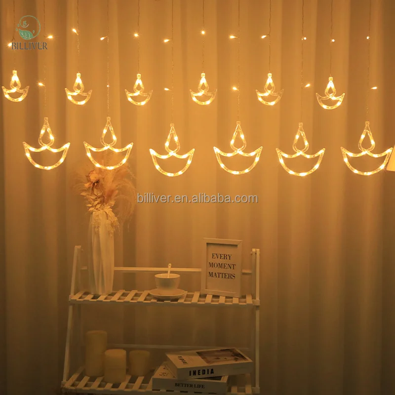 Christmas Curtain Merry Moon Star LED Hanging Lights Indoor Outdoor Holiday Lights Home Bedroom Wall decor string light
