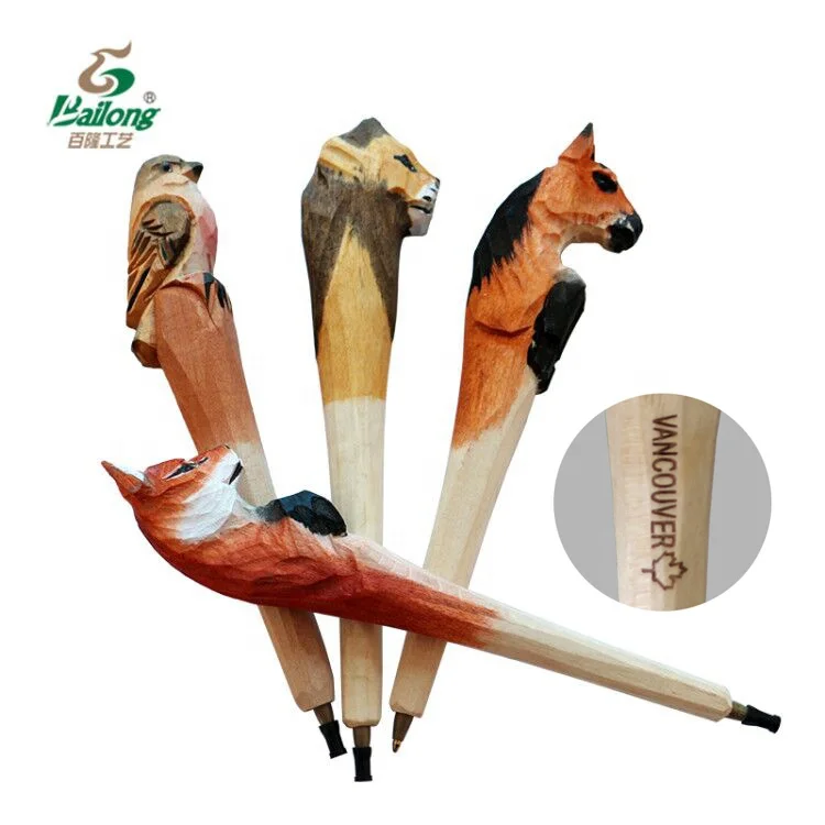 Handmade animal carved wooden ballpoint pen