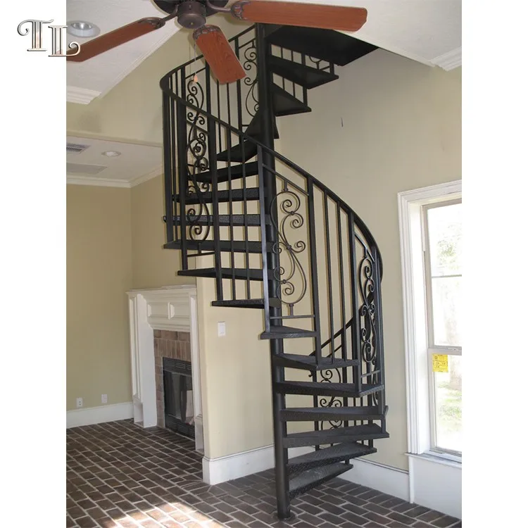 Wrought iron luxury staircase iron stair design metal indoor spiral staircase