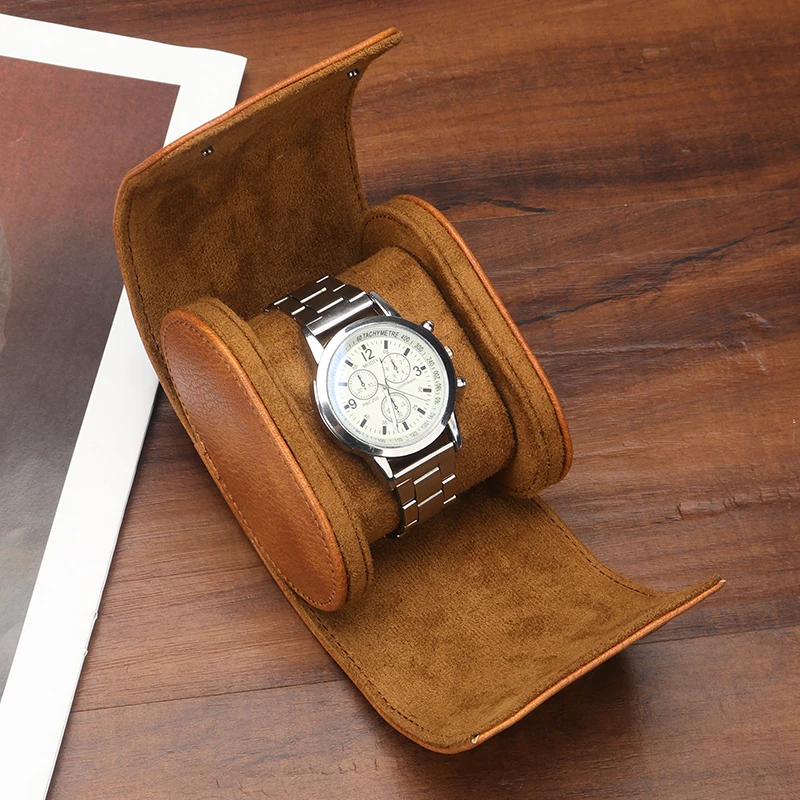 Custom Protective Cover Watch Organizer Box Storage Display Luxury Roll PU Leather Travel Single Slot Watch Case
