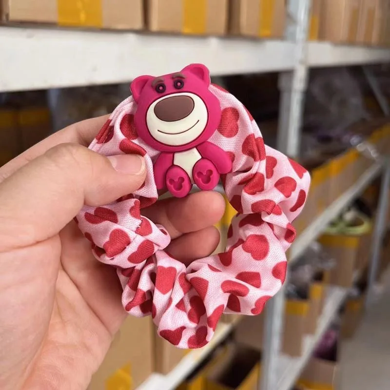 YT NEW Sweet Kids Cute Bear Large Scrunchie Spring New Sakura Pink Cartoon Elastic Hair Band Girl Flower Hair Rope