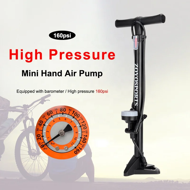 OEM Bicycle Floor Pump ZOYOSPORTS Portable High Pressure Hand Air Pump For Bike Tire Inflator Or Balls 160 psi With Gauge