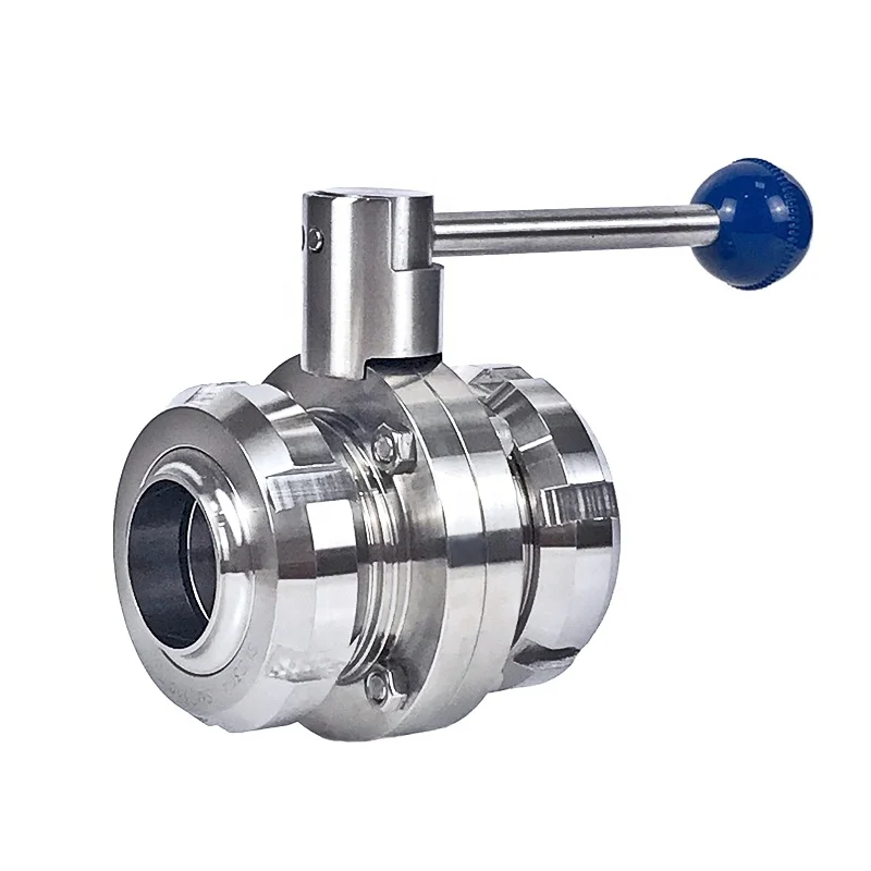 Aohoy Sanitary 304 316L ss304 nut/male stainless steel manual dairy union set type butterfly valve with nut