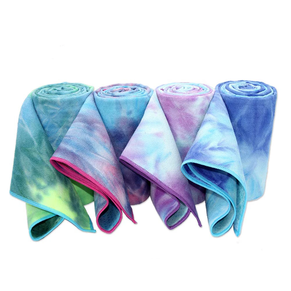 Custom anti slip absorbent best hot microfiber tie dye yoga towel with silicone dots