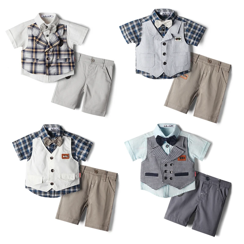 Комплекты одежды для детей; Летний комплект для малышей из рубашки и шорт От 1 до 4 лет; Детская нарядная одежда для свадебной вечеринки, одежда для маленьких мальчиков детские костюмы