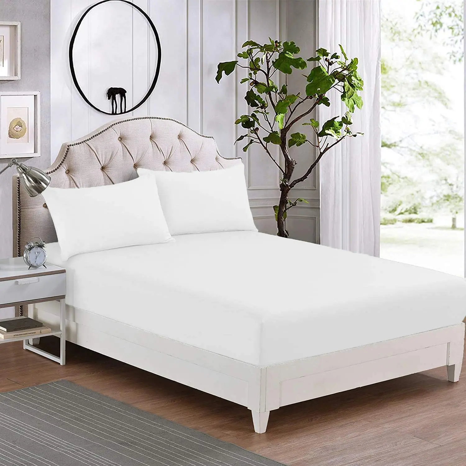 China Factory Wholesales OEM cheap high Quality 100% cotton polycotton king size white fitted bed sheet for hotel