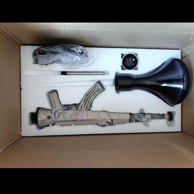 Large Size Pink Diamond Gold Ak47 Hookah Gun Shape Shisha Shesha Sisha Smoking Set Ak47 Hookah