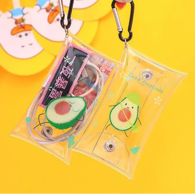 Cute Fruit Transparent Waterproof  Pencil Bags Coin Purse Wallet Pocket Bag Keychain Earphone Bag