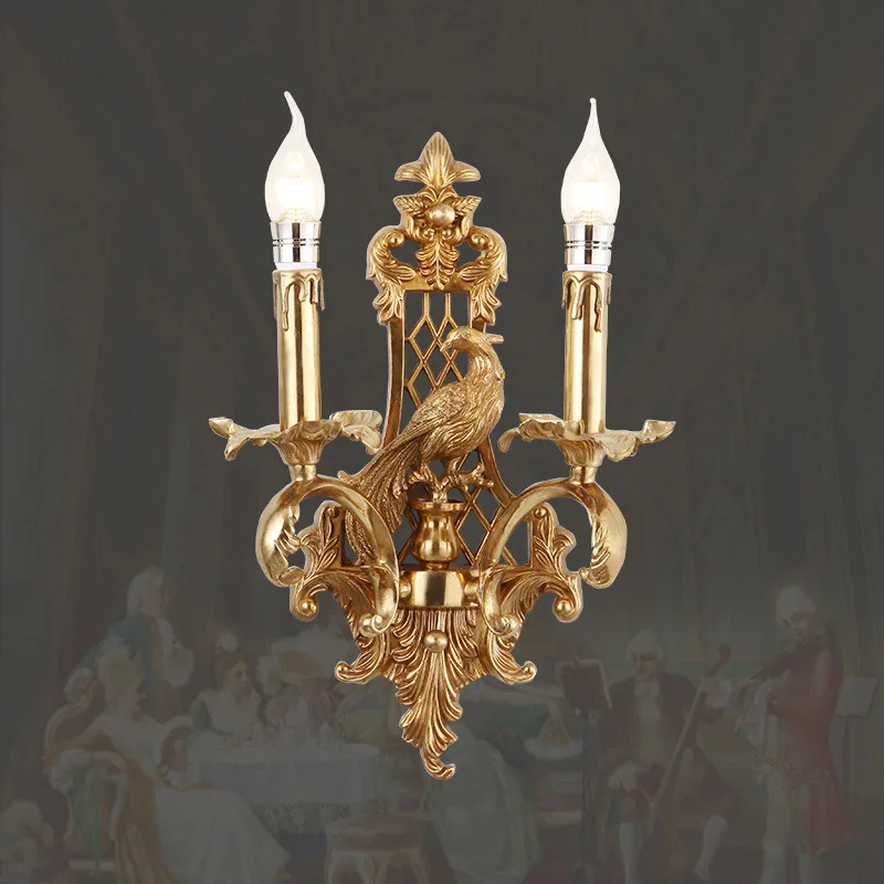 French copper peacock carving Luxury exquisite wall lamp villa bedroom wall lamp