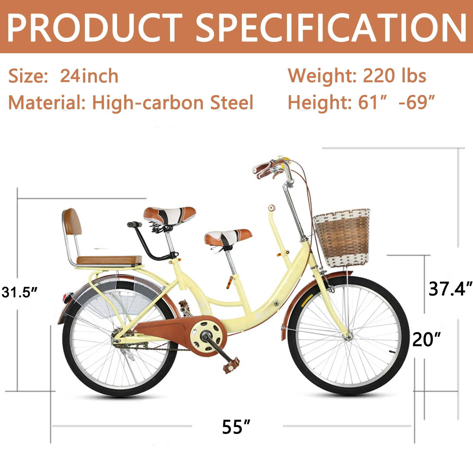 Fashion Style Two Seat Funny Tandem Bike for Tour and Sightseeing Mom ans Baby Bike