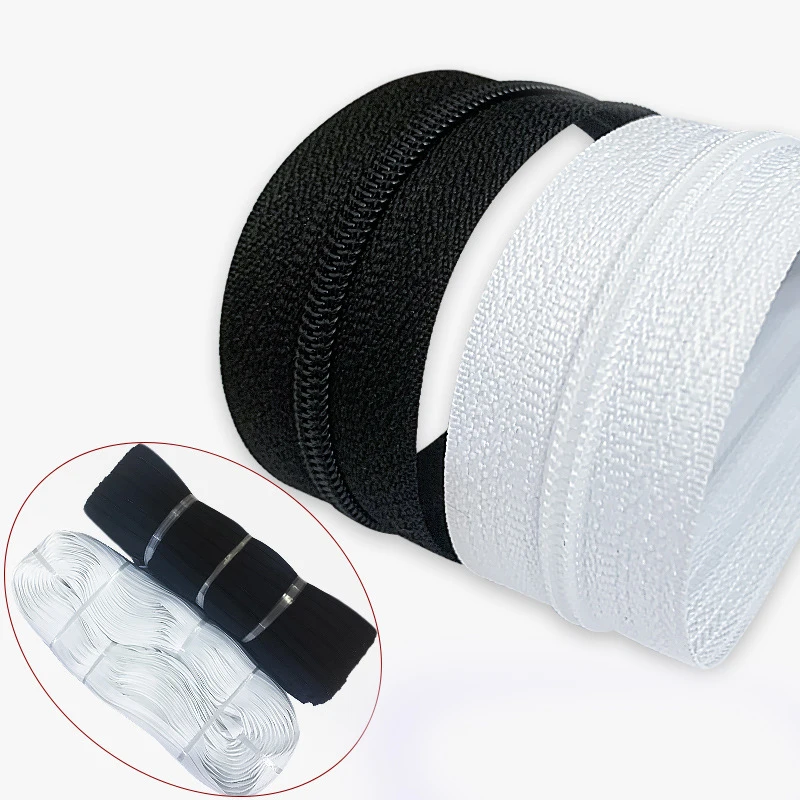 Wholesale Factory Price NO.5 NO.7 Raw White Raw Black Nylon Zipper Coil  5# 7# Long Chain  For Garments 5 nylon zipper by roll