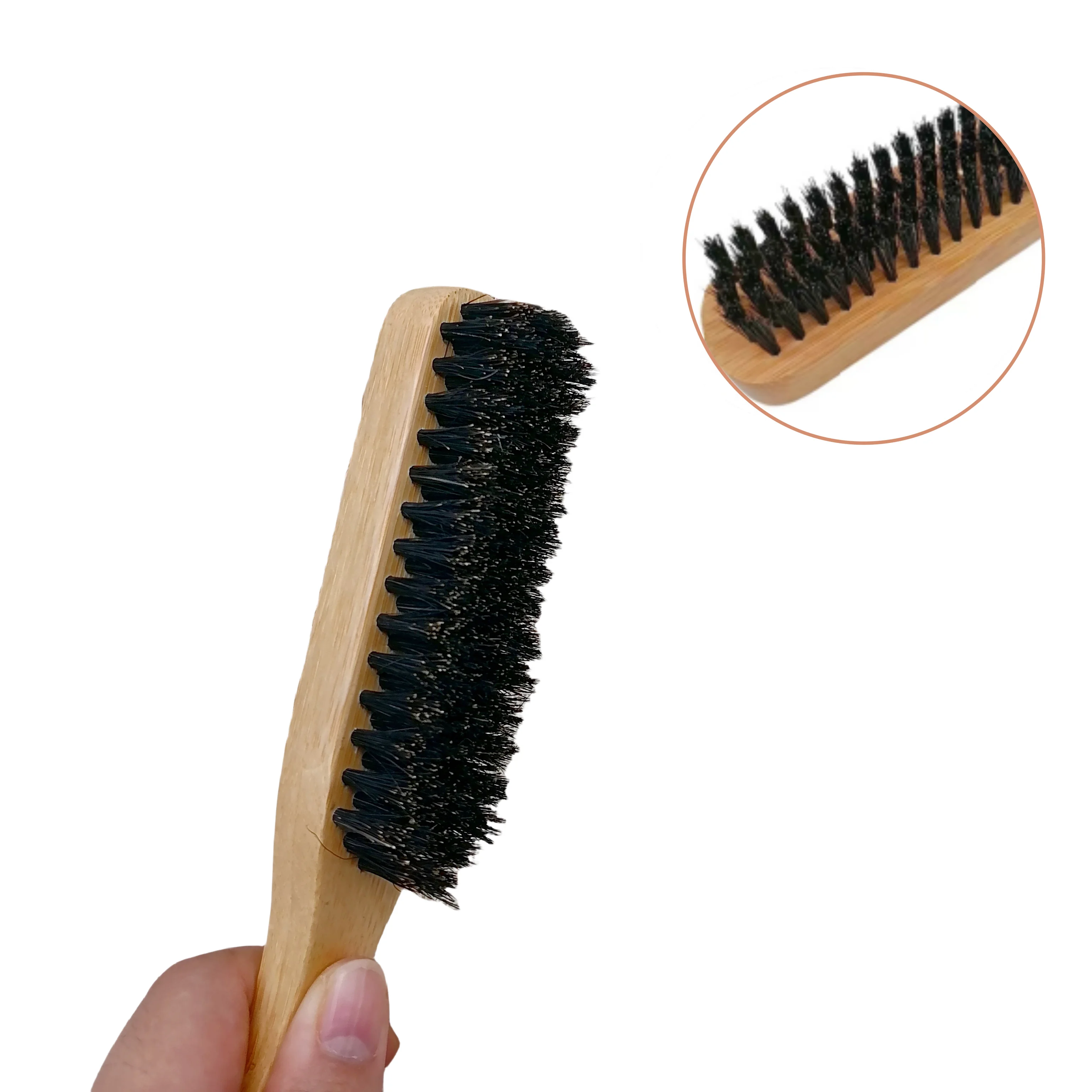 Wooden handle three sides pure pig hair shoe polish brush multifunctional shoe polish brush soft leather shoe brush